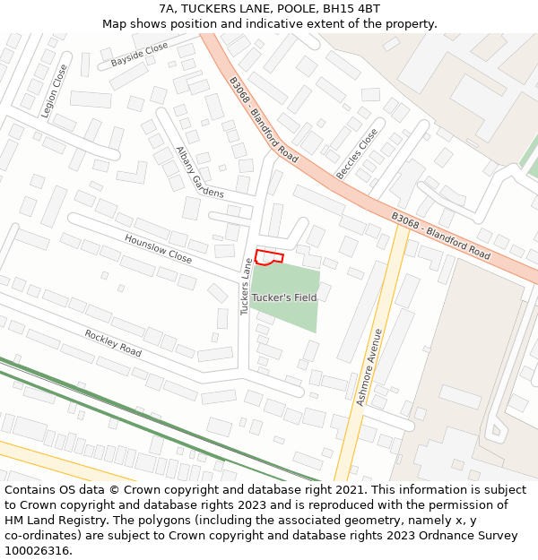 7A, TUCKERS LANE, POOLE, BH15 4BT: Location map and indicative extent of plot