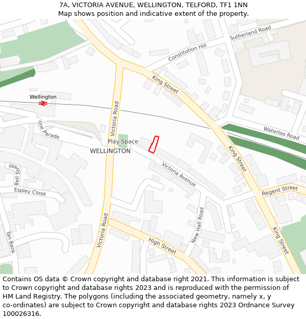7A, VICTORIA AVENUE, WELLINGTON, TELFORD, TF1 1NN: Location map and indicative extent of plot