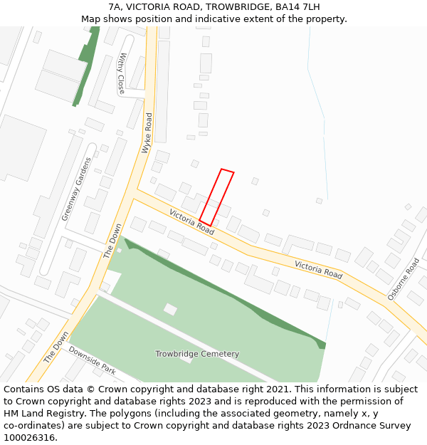 7A, VICTORIA ROAD, TROWBRIDGE, BA14 7LH: Location map and indicative extent of plot