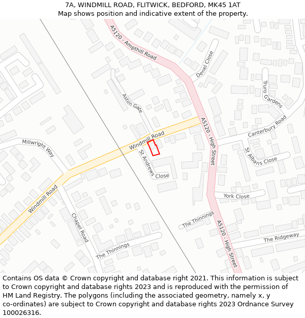 7A, WINDMILL ROAD, FLITWICK, BEDFORD, MK45 1AT: Location map and indicative extent of plot