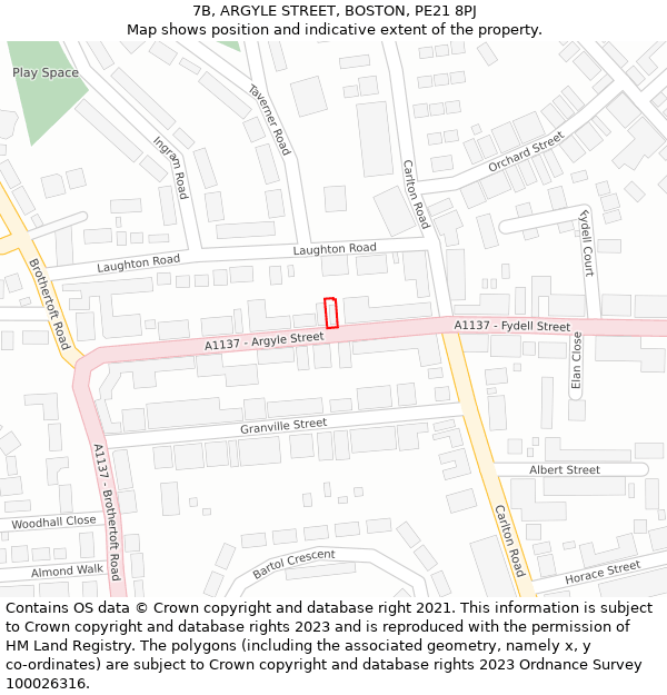 7B, ARGYLE STREET, BOSTON, PE21 8PJ: Location map and indicative extent of plot