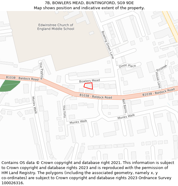 7B, BOWLERS MEAD, BUNTINGFORD, SG9 9DE: Location map and indicative extent of plot