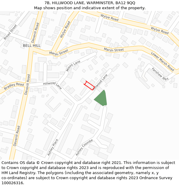 7B, HILLWOOD LANE, WARMINSTER, BA12 9QQ: Location map and indicative extent of plot