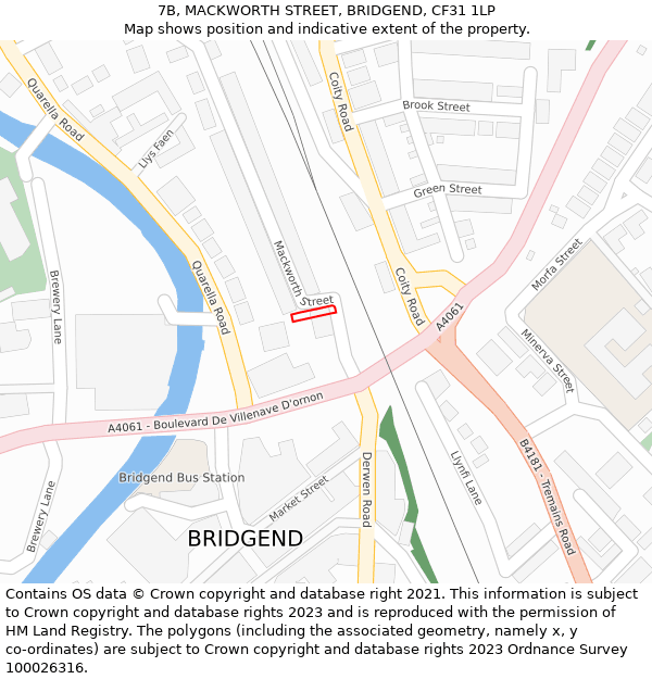 7B, MACKWORTH STREET, BRIDGEND, CF31 1LP: Location map and indicative extent of plot