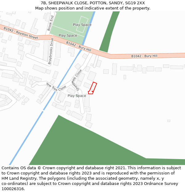 7B, SHEEPWALK CLOSE, POTTON, SANDY, SG19 2XX: Location map and indicative extent of plot