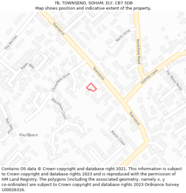 7B, TOWNSEND, SOHAM, ELY, CB7 5DB: Location map and indicative extent of plot