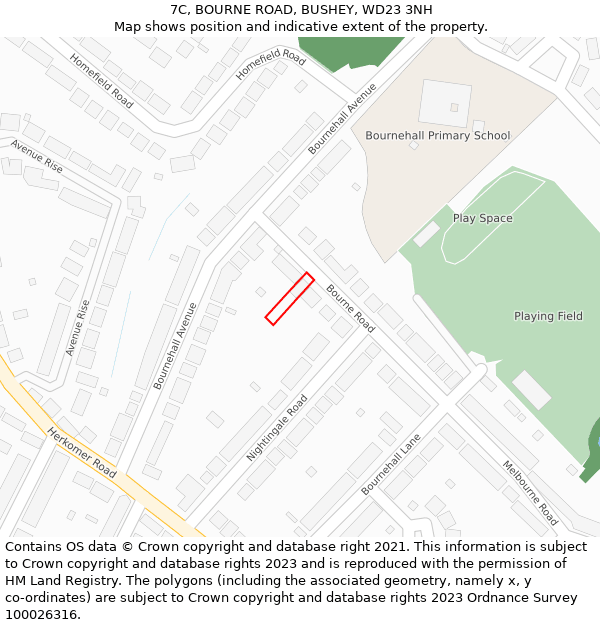 7C, BOURNE ROAD, BUSHEY, WD23 3NH: Location map and indicative extent of plot