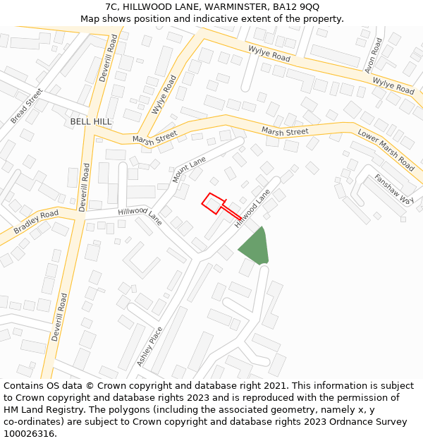 7C, HILLWOOD LANE, WARMINSTER, BA12 9QQ: Location map and indicative extent of plot