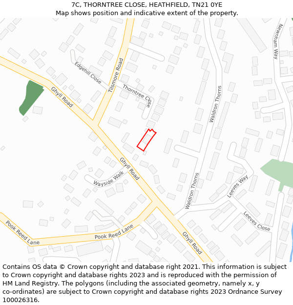 7C, THORNTREE CLOSE, HEATHFIELD, TN21 0YE: Location map and indicative extent of plot