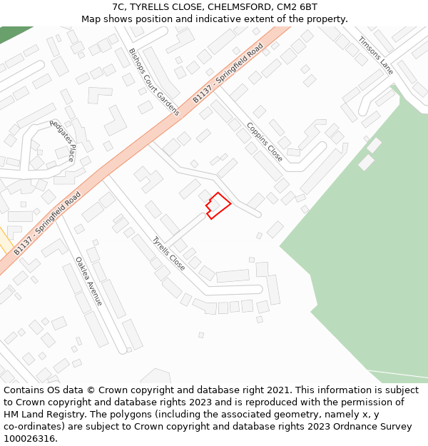 7C, TYRELLS CLOSE, CHELMSFORD, CM2 6BT: Location map and indicative extent of plot