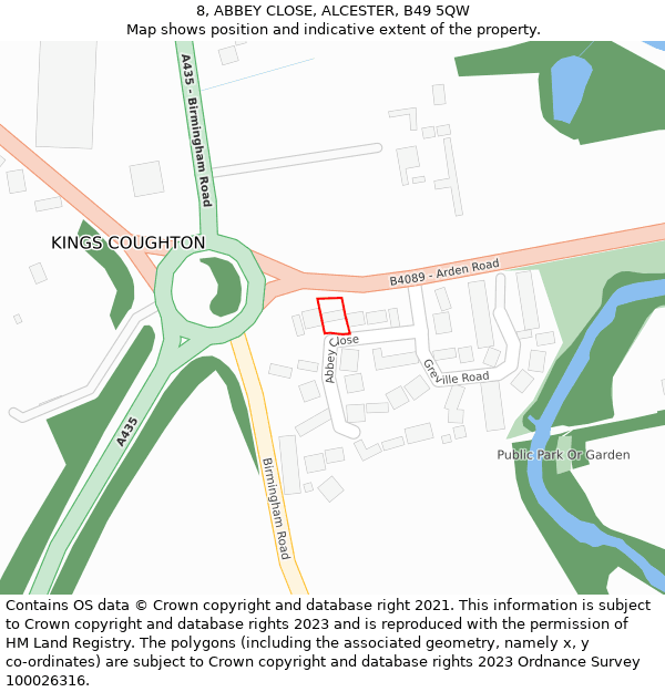 8, ABBEY CLOSE, ALCESTER, B49 5QW: Location map and indicative extent of plot