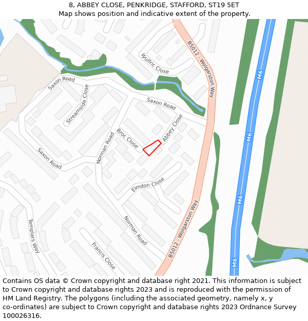 8, ABBEY CLOSE, PENKRIDGE, STAFFORD, ST19 5ET: Location map and indicative extent of plot