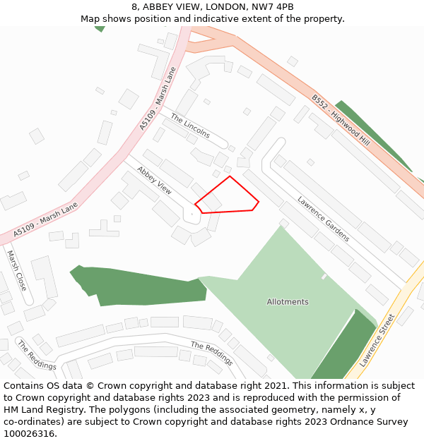 8, ABBEY VIEW, LONDON, NW7 4PB: Location map and indicative extent of plot
