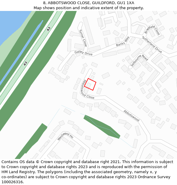 8, ABBOTSWOOD CLOSE, GUILDFORD, GU1 1XA: Location map and indicative extent of plot