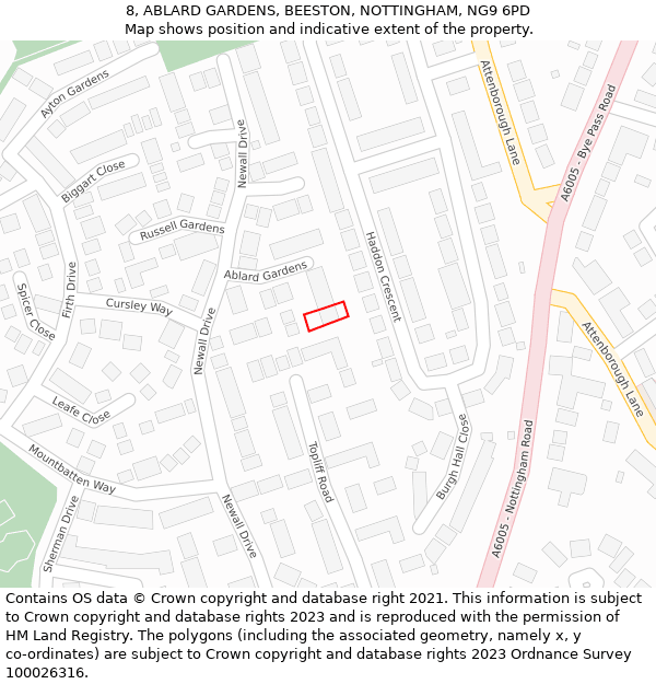 8, ABLARD GARDENS, BEESTON, NOTTINGHAM, NG9 6PD: Location map and indicative extent of plot