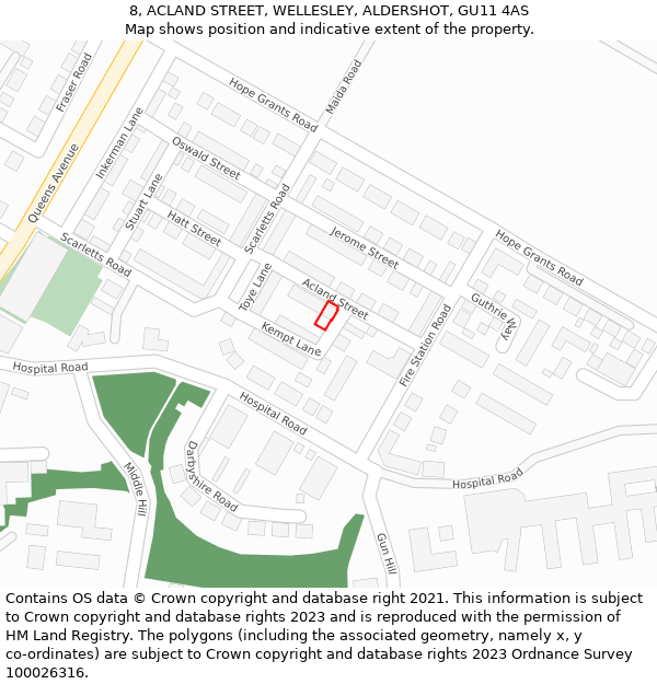 8, ACLAND STREET, WELLESLEY, ALDERSHOT, GU11 4AS: Location map and indicative extent of plot