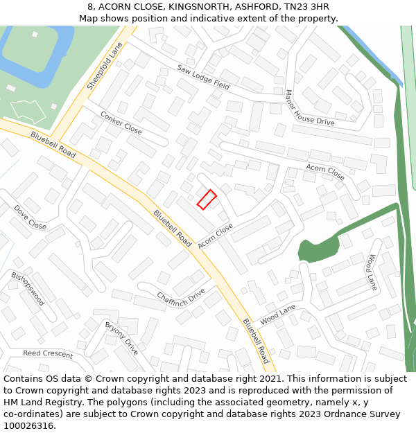 8, ACORN CLOSE, KINGSNORTH, ASHFORD, TN23 3HR: Location map and indicative extent of plot