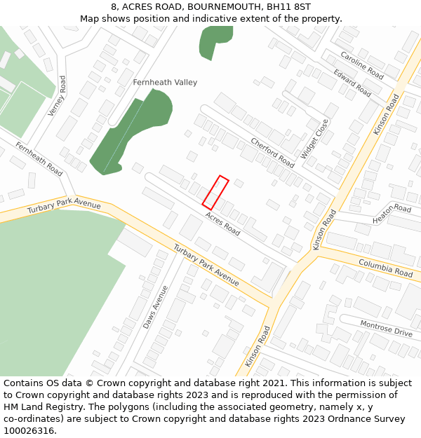 8, ACRES ROAD, BOURNEMOUTH, BH11 8ST: Location map and indicative extent of plot