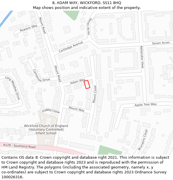 8, ADAM WAY, WICKFORD, SS11 8HQ: Location map and indicative extent of plot