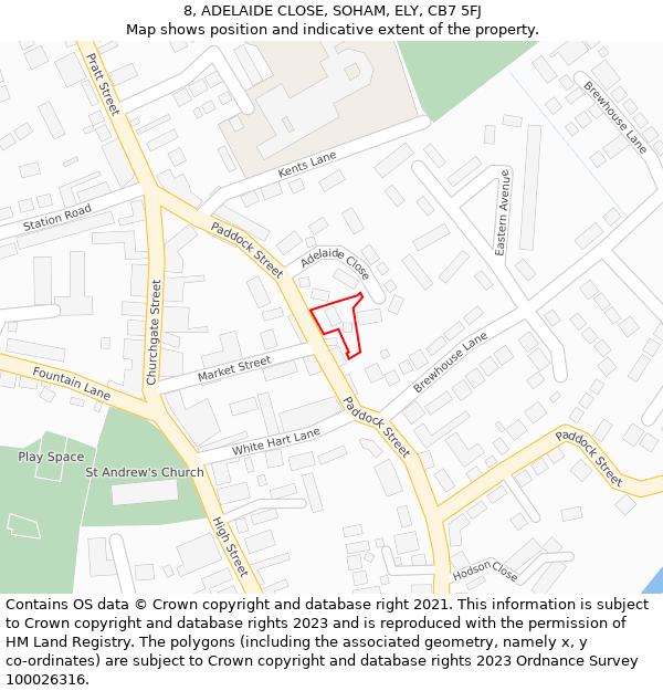 8, ADELAIDE CLOSE, SOHAM, ELY, CB7 5FJ: Location map and indicative extent of plot