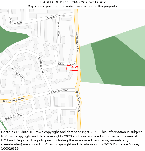 8, ADELAIDE DRIVE, CANNOCK, WS12 2GP: Location map and indicative extent of plot