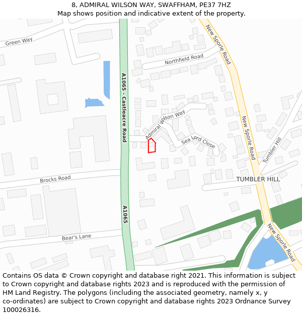 8, ADMIRAL WILSON WAY, SWAFFHAM, PE37 7HZ: Location map and indicative extent of plot