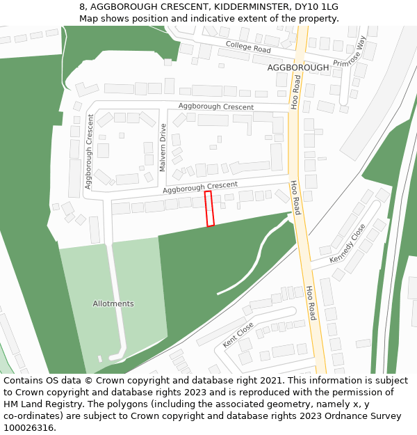 8, AGGBOROUGH CRESCENT, KIDDERMINSTER, DY10 1LG: Location map and indicative extent of plot