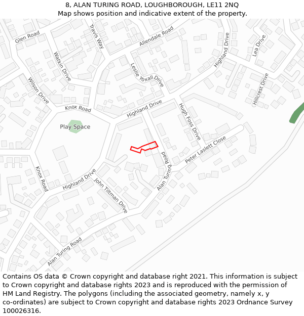 8, ALAN TURING ROAD, LOUGHBOROUGH, LE11 2NQ: Location map and indicative extent of plot