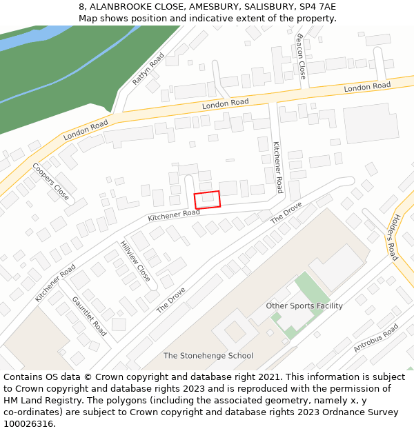 8, ALANBROOKE CLOSE, AMESBURY, SALISBURY, SP4 7AE: Location map and indicative extent of plot