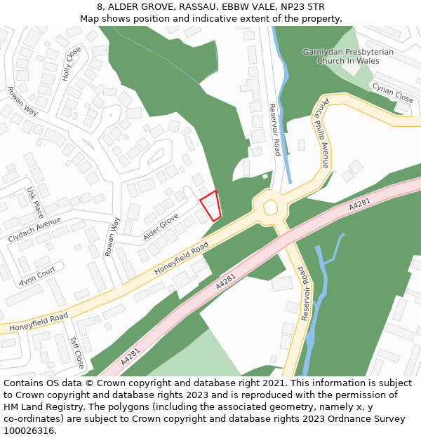 8, ALDER GROVE, RASSAU, EBBW VALE, NP23 5TR: Location map and indicative extent of plot