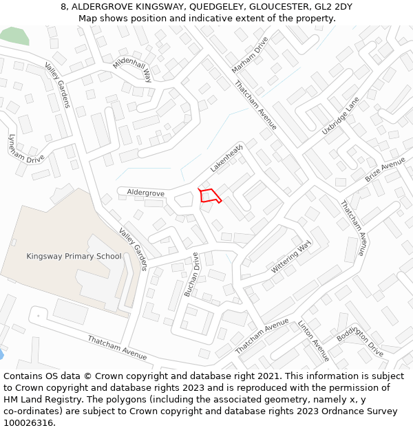 8, ALDERGROVE KINGSWAY, QUEDGELEY, GLOUCESTER, GL2 2DY: Location map and indicative extent of plot