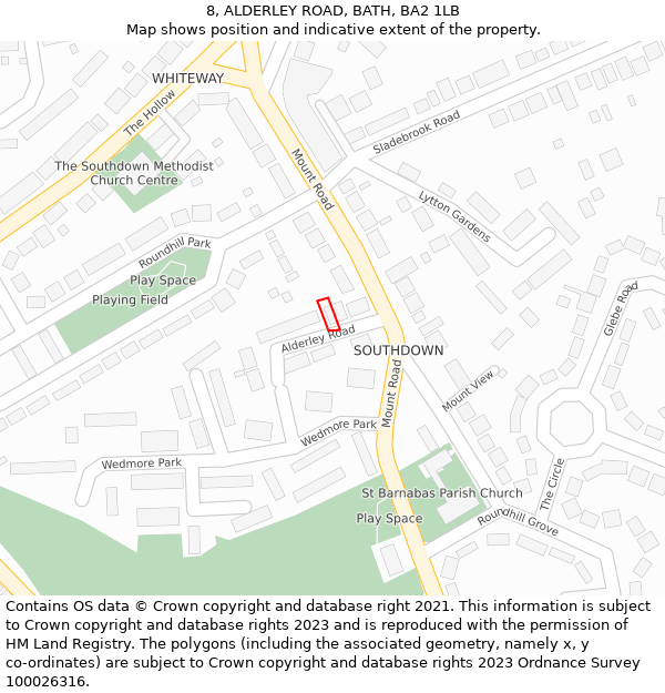 8, ALDERLEY ROAD, BATH, BA2 1LB: Location map and indicative extent of plot