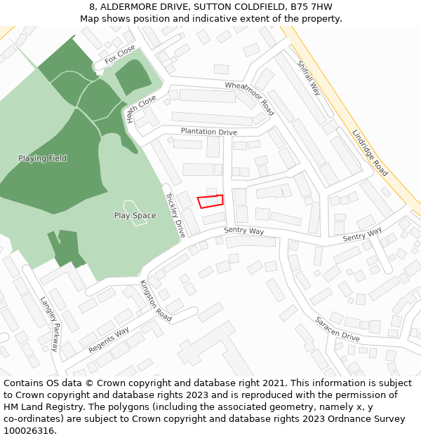 8, ALDERMORE DRIVE, SUTTON COLDFIELD, B75 7HW: Location map and indicative extent of plot