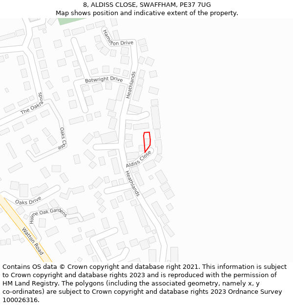 8, ALDISS CLOSE, SWAFFHAM, PE37 7UG: Location map and indicative extent of plot