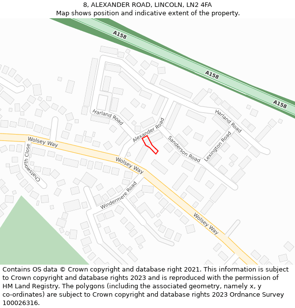 8, ALEXANDER ROAD, LINCOLN, LN2 4FA: Location map and indicative extent of plot