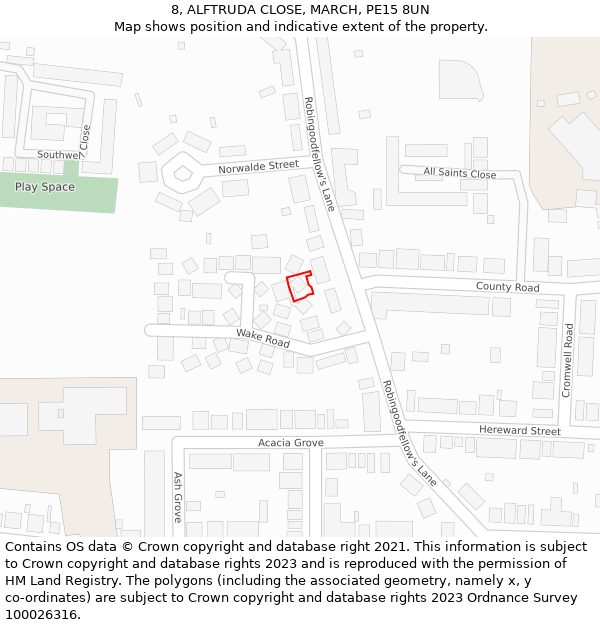 8, ALFTRUDA CLOSE, MARCH, PE15 8UN: Location map and indicative extent of plot