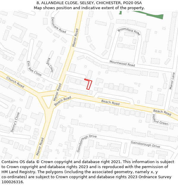 8, ALLANDALE CLOSE, SELSEY, CHICHESTER, PO20 0SA: Location map and indicative extent of plot