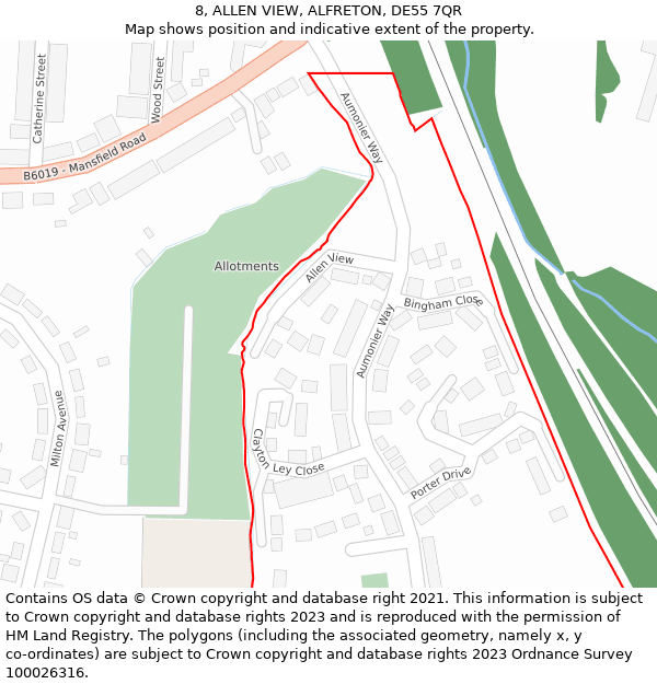 8, ALLEN VIEW, ALFRETON, DE55 7QR: Location map and indicative extent of plot