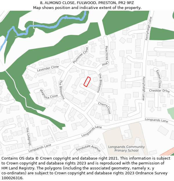 8, ALMOND CLOSE, FULWOOD, PRESTON, PR2 9PZ: Location map and indicative extent of plot