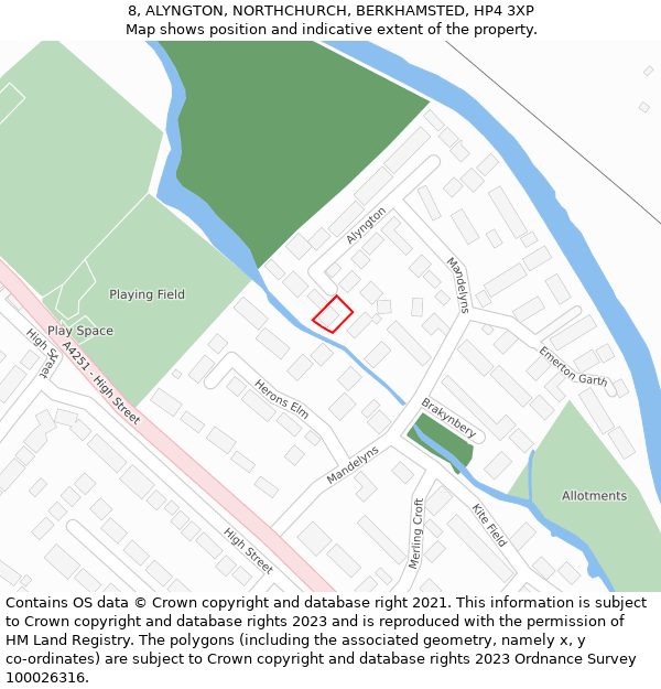 8, ALYNGTON, NORTHCHURCH, BERKHAMSTED, HP4 3XP: Location map and indicative extent of plot