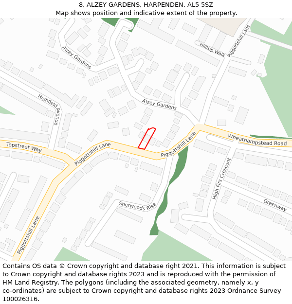 8, ALZEY GARDENS, HARPENDEN, AL5 5SZ: Location map and indicative extent of plot