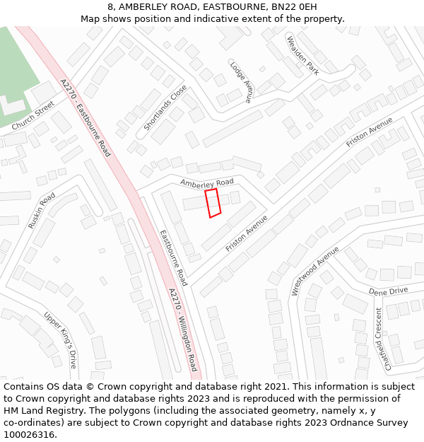 8, AMBERLEY ROAD, EASTBOURNE, BN22 0EH: Location map and indicative extent of plot