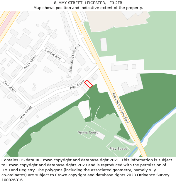 8, AMY STREET, LEICESTER, LE3 2FB: Location map and indicative extent of plot