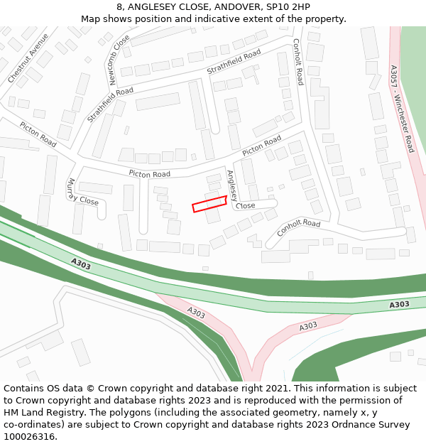 8, ANGLESEY CLOSE, ANDOVER, SP10 2HP: Location map and indicative extent of plot