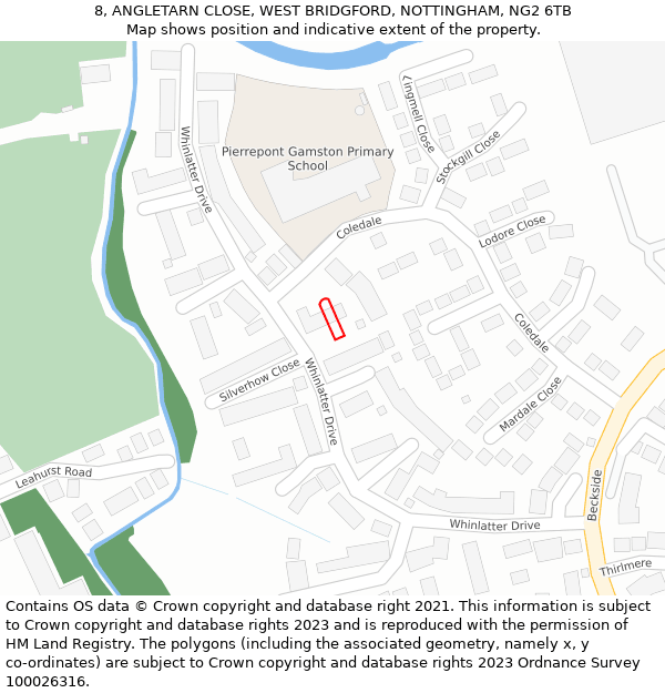 8, ANGLETARN CLOSE, WEST BRIDGFORD, NOTTINGHAM, NG2 6TB: Location map and indicative extent of plot