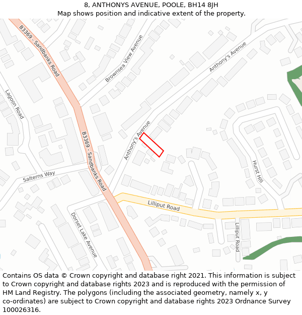 8, ANTHONYS AVENUE, POOLE, BH14 8JH: Location map and indicative extent of plot