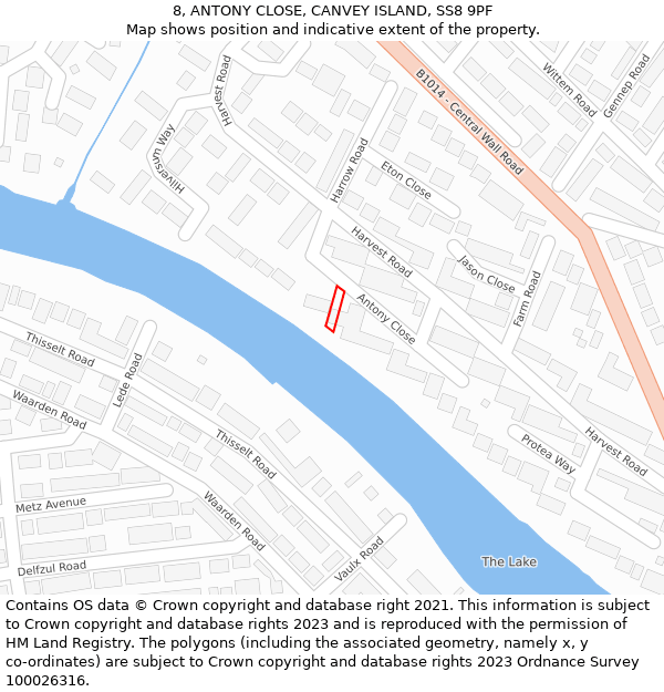 8, ANTONY CLOSE, CANVEY ISLAND, SS8 9PF: Location map and indicative extent of plot