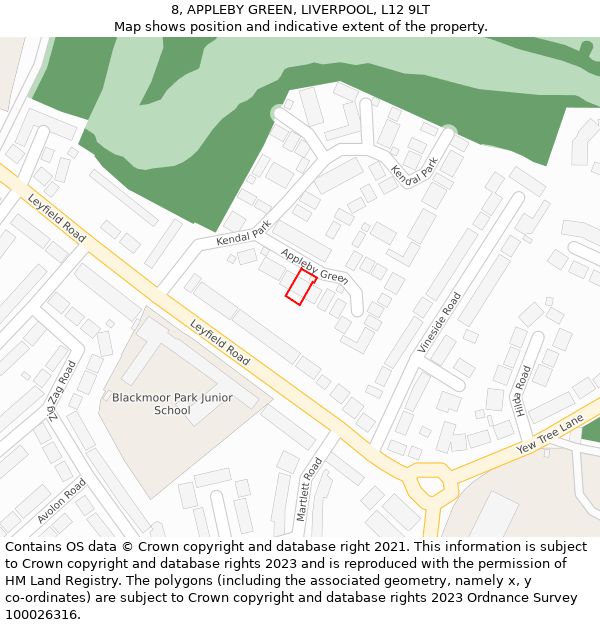 8, APPLEBY GREEN, LIVERPOOL, L12 9LT: Location map and indicative extent of plot