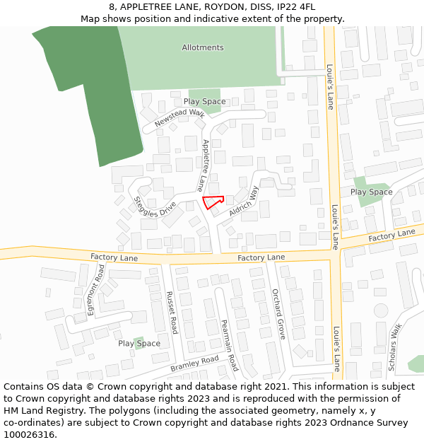 8, APPLETREE LANE, ROYDON, DISS, IP22 4FL: Location map and indicative extent of plot