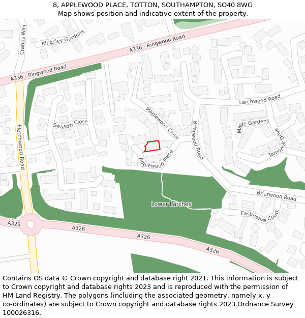 8, APPLEWOOD PLACE, TOTTON, SOUTHAMPTON, SO40 8WG: Location map and indicative extent of plot